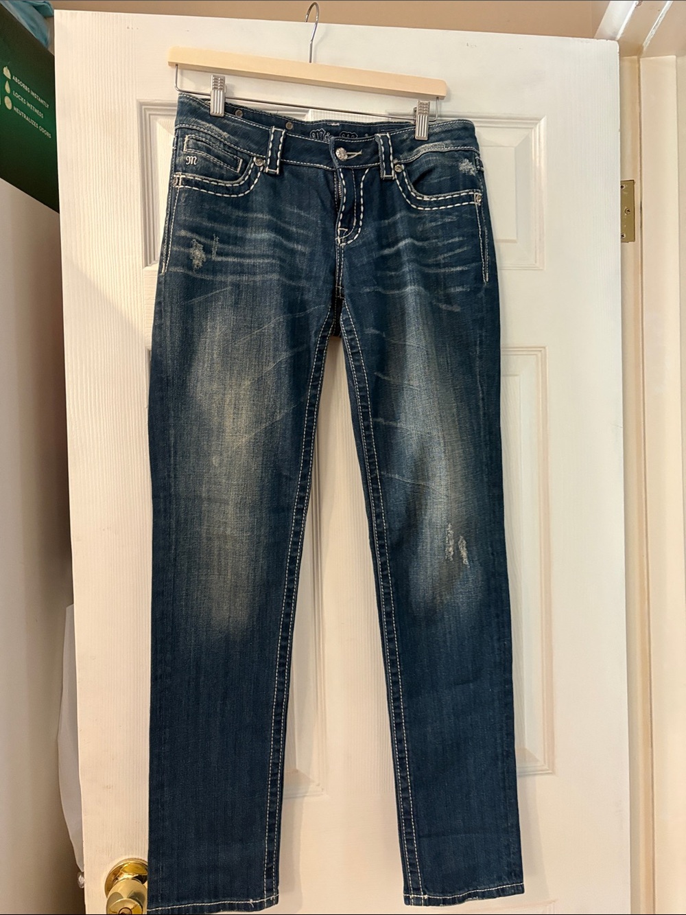 Miss Me Dark Wash Skinny Jeans with Contrast Stitching